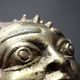 Small gilded bronze Oba mask from Bamoun, Cameroon, vintage Africa