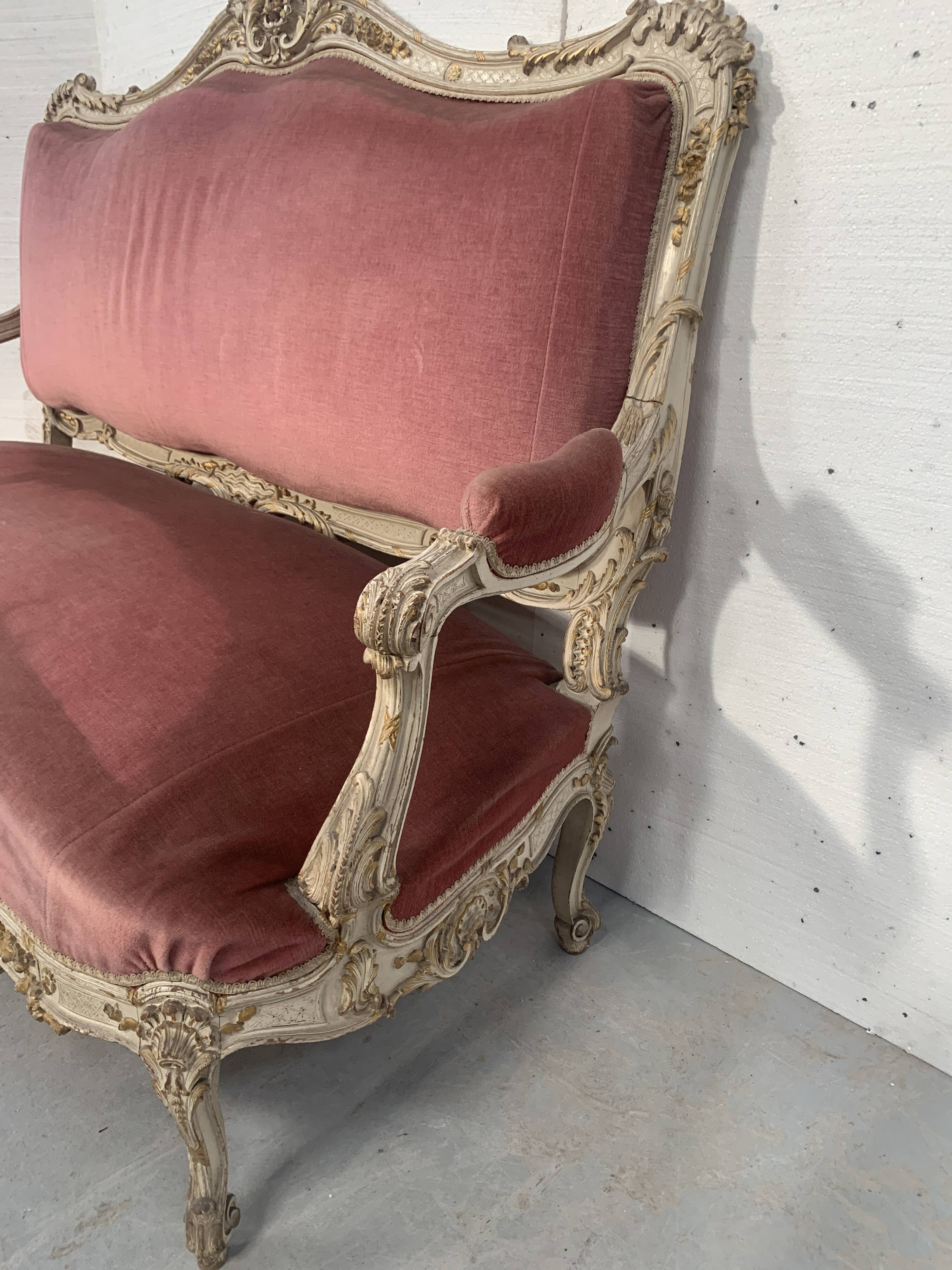 Louis XV style bench in lacquered and gilded beech, 20th century