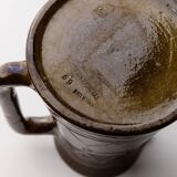 Vintage ceramic pitcher or vase with handle by Urbano Fontana, relief, brown glaze, Italy 1970s.