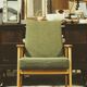 Vintage wood armchair boho green leaf oryginal from Mid century modern 1970 light wood chair salon