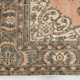 Tapis persan vintage saumon et ivoire, médaillon floral noué main,182x284Cm