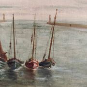 Oil on panel 20th century fishing boats by Jean Bernard Saint-Nazaire