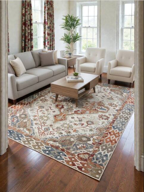 Chic Ethnic Rug with Kilim Patterns