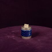 Tommaso Barbi Blue Glazed Ceramic and Brass-Toned Metal Table Lighter, 1970