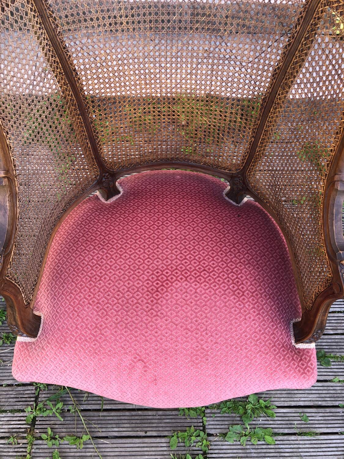 Louis XV style walnut and cane armchair