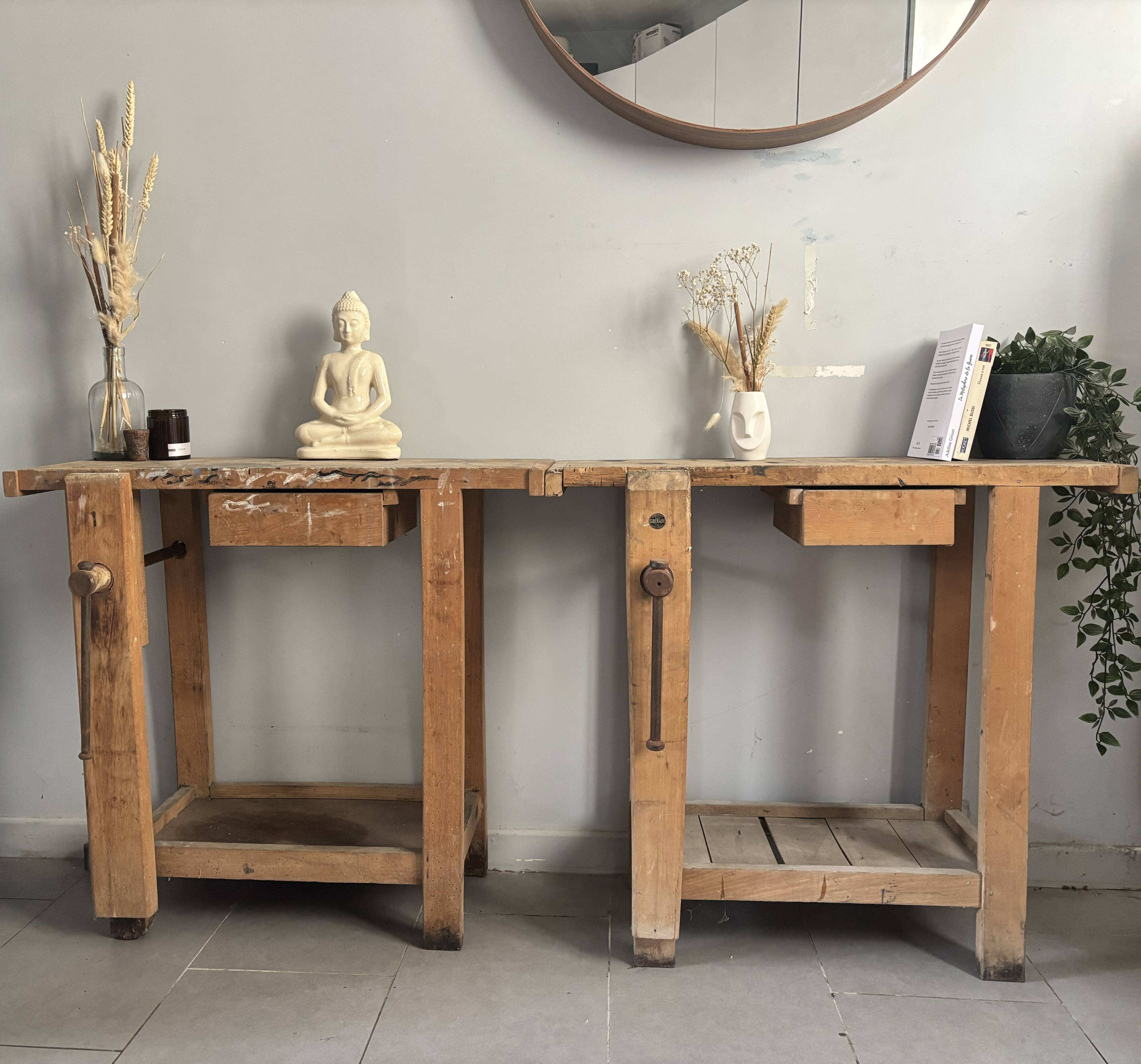 Genuine vintage wooden workbench from the 1960s stamped Grenade.