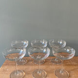 Series of 6 champagne glasses in engraved glass