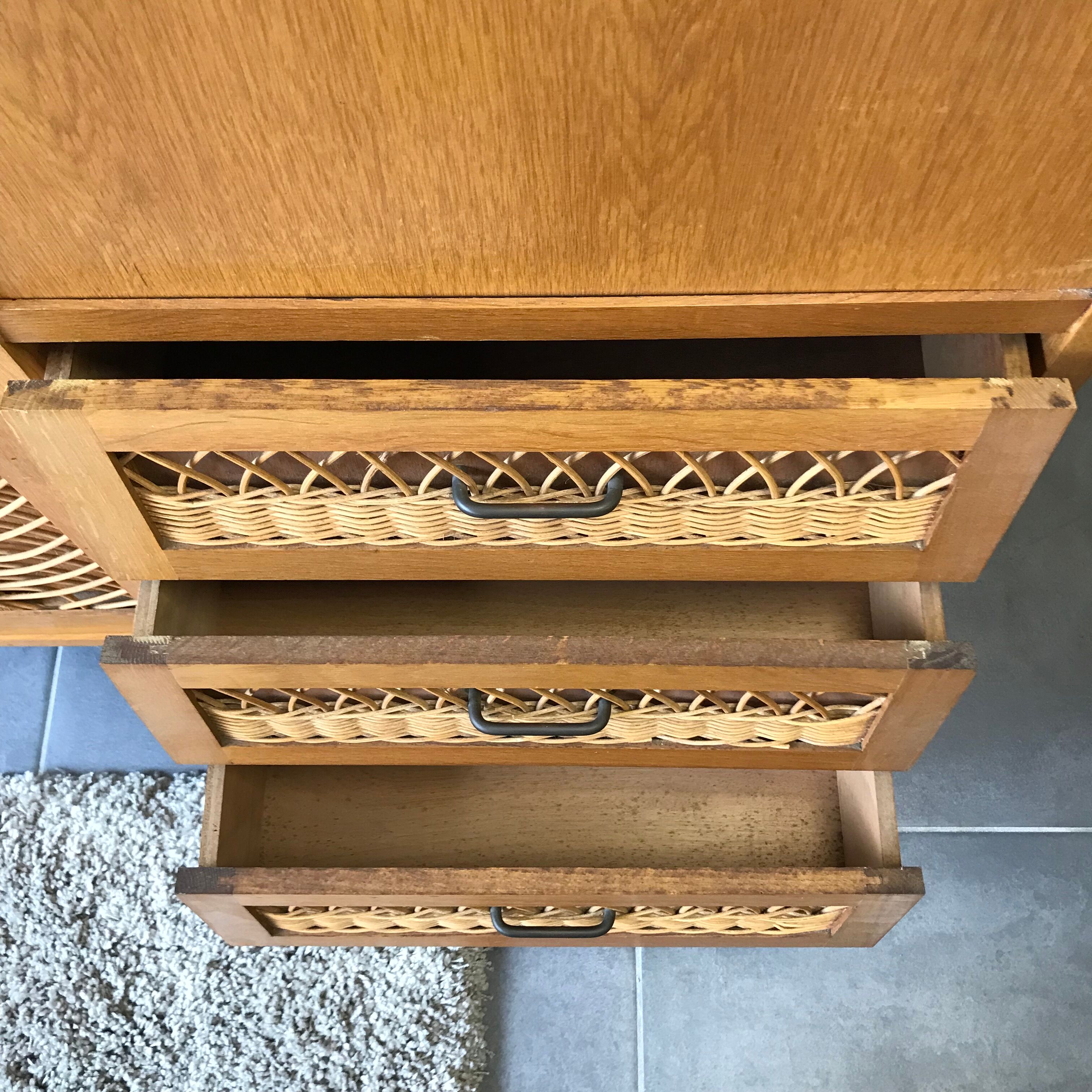 Furniture with wooden secretary and rattan