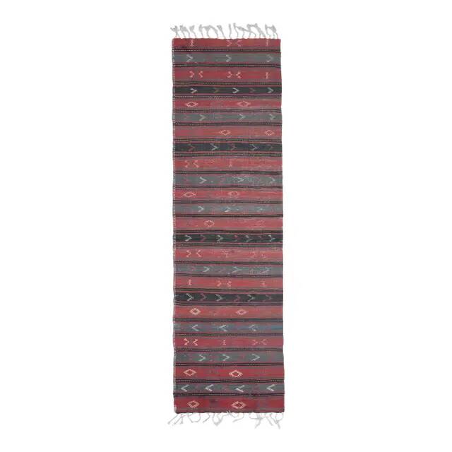 1970s Turkish Oushak Handmade Wool Cotton Red Runner Rug 74x338