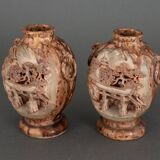 Pair of Banko Ware vases from China ceramic temple and pagoda decor