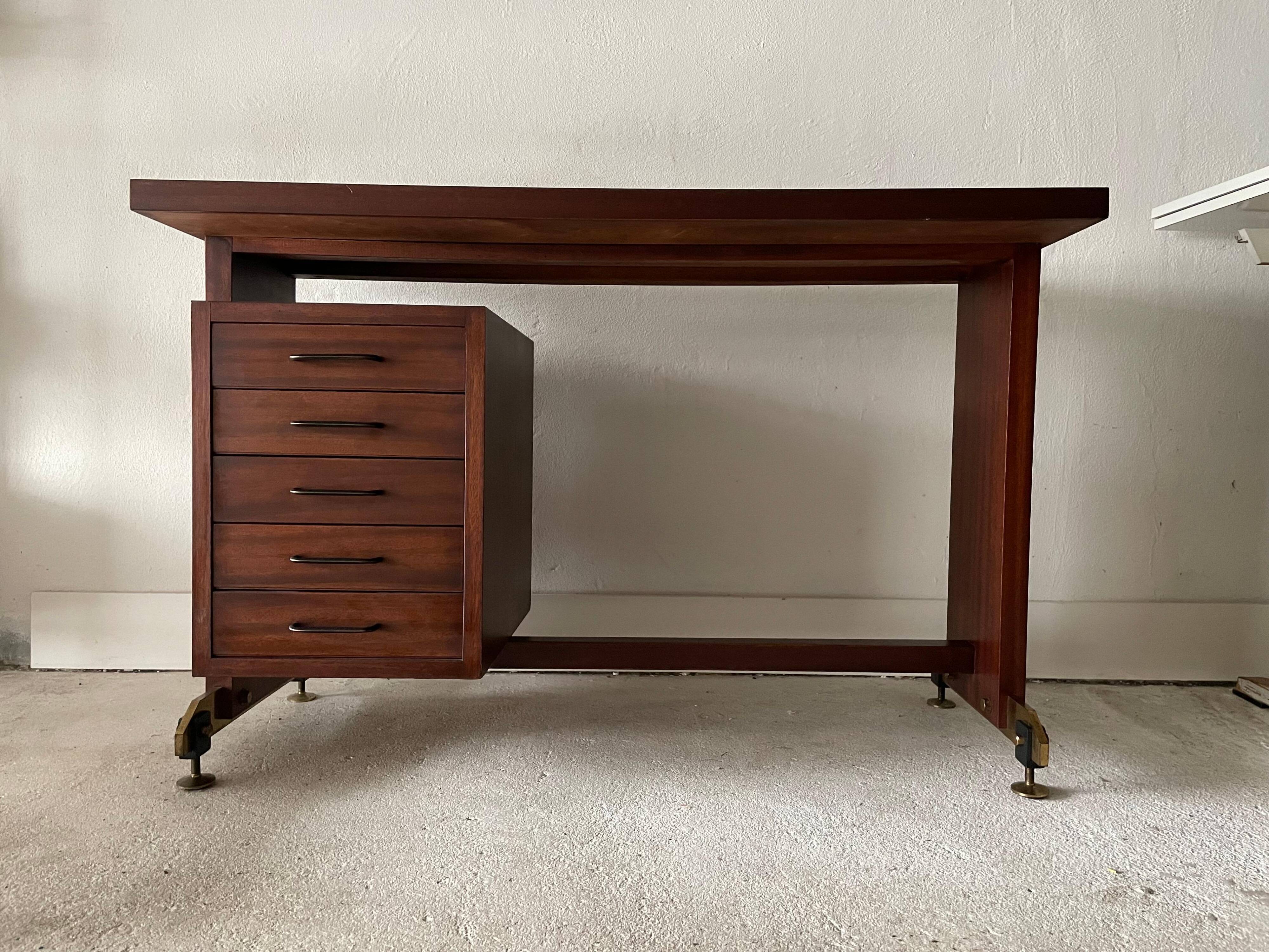 Mid-century modern Italian desk with 5 drawers, 1960s, Italy