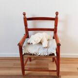 Fauteuil enfant vintage en bois et paille, années 50