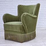 1960s, Danish armchair, original green furniture velour.