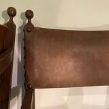 2 fauteuils colonials cuir et noyer
