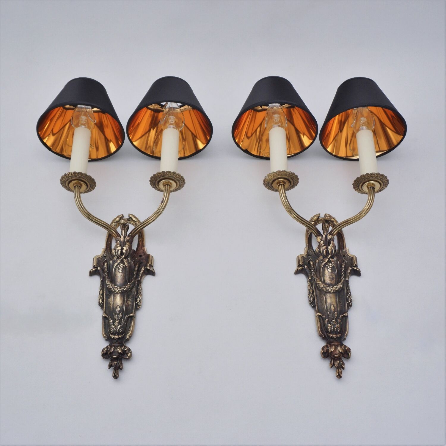 Pair antique sconces wall lights LB Deposé Leboullanger Freres, gilt bronze, 1900 ca, French