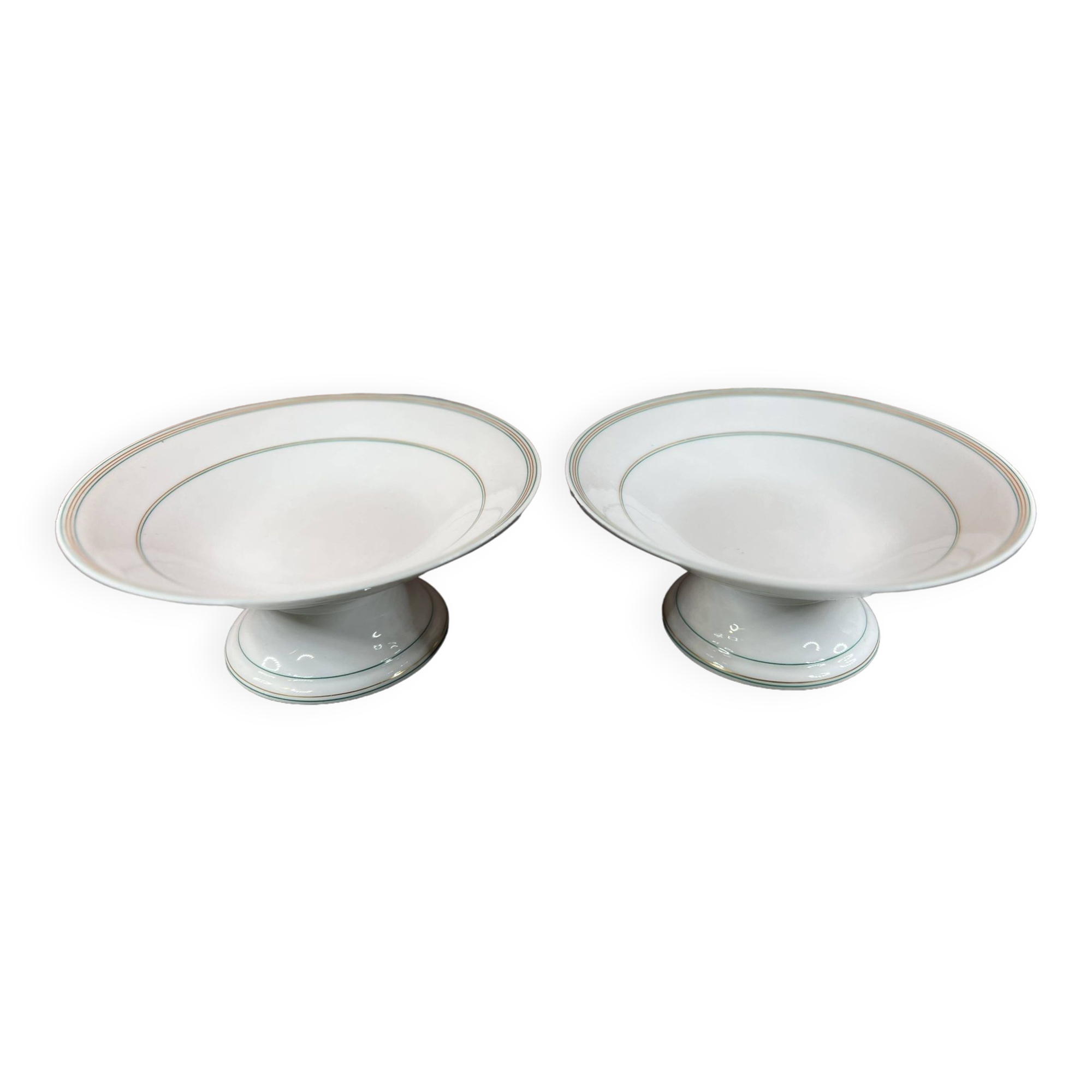 Pair of 2 white and green porcelain compote bowls