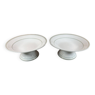 Pair of 2 white and green porcelain compote bowls