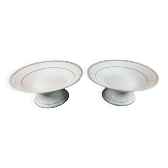 Paire de 2 compotiers en porcelaine blanche et vert