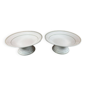 Paire de 2 compotiers en porcelaine blanche et vert