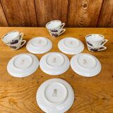 Set of 6 cups and under coffee cups in fine porcelain from Chauvigny, made in France.