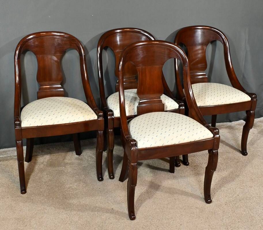 Set of 4 Gondola Chairs in Mahogany, Restoration period – Part 1, 19th century