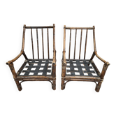 Pair of low bamboo armchairs with an exotic spirit, dating from the early 20th century.