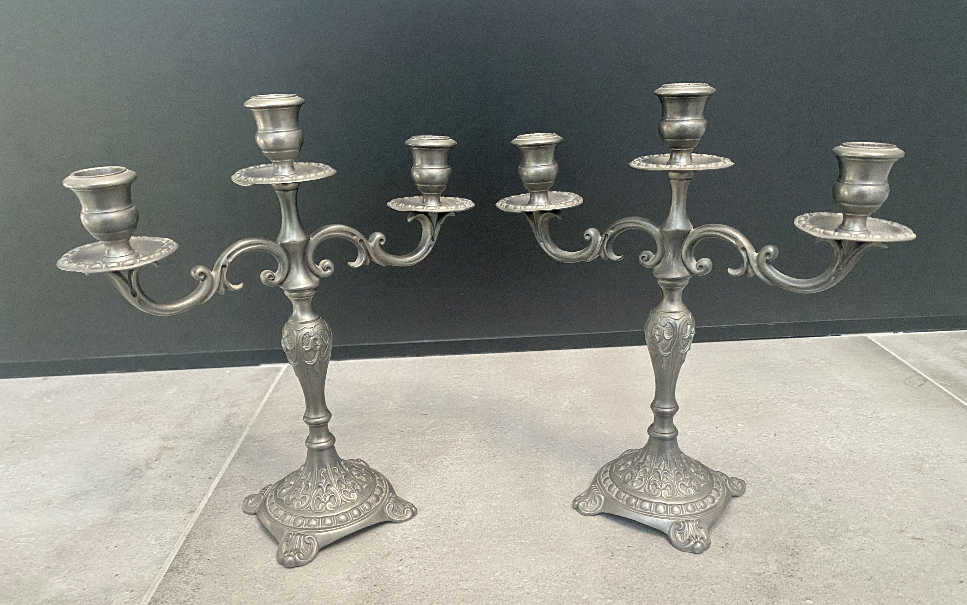 Pair of pewter candle holders - Made in Italy - 70s