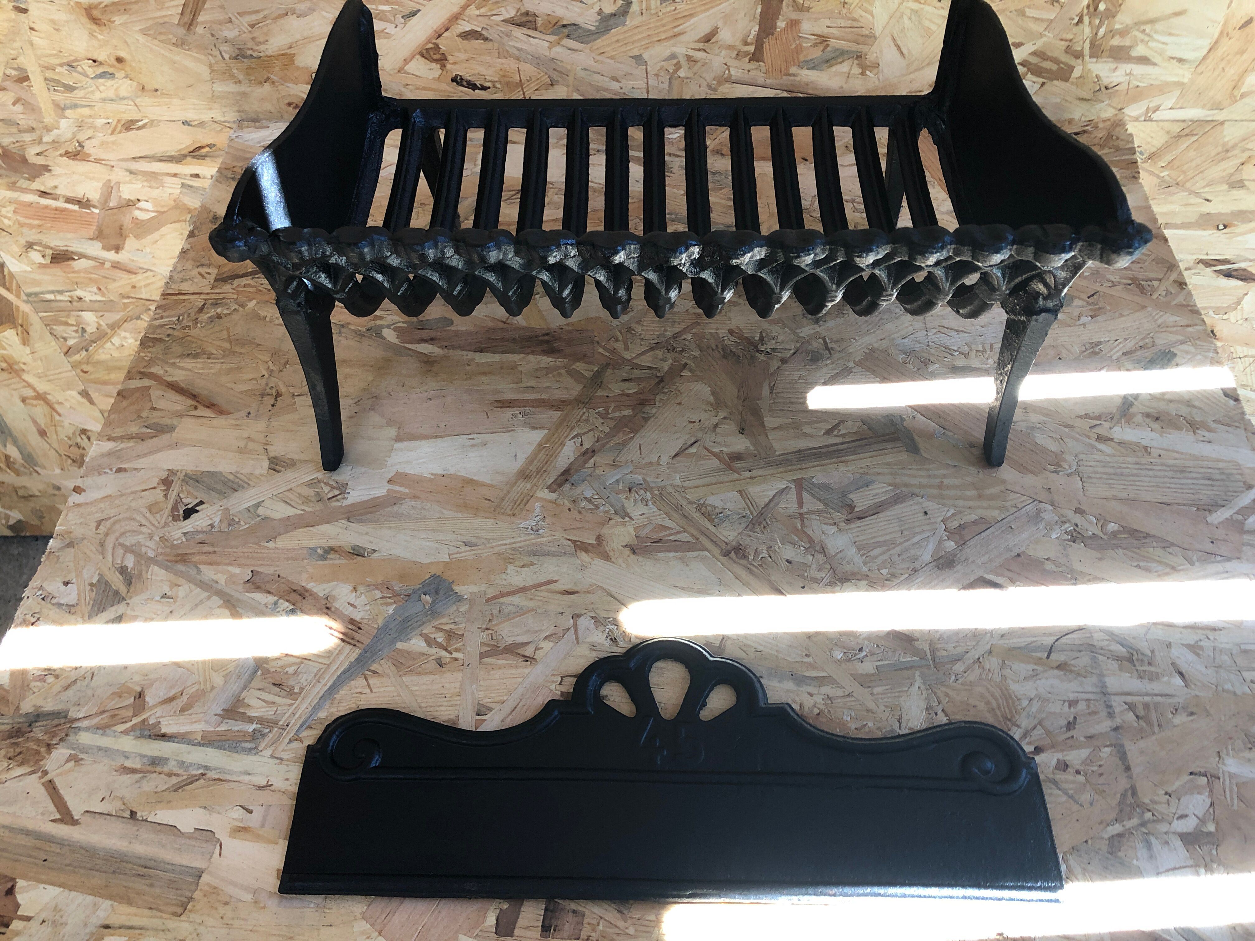 Old fireplace fireplace openwork grid cast iron black + removable plate vintage
