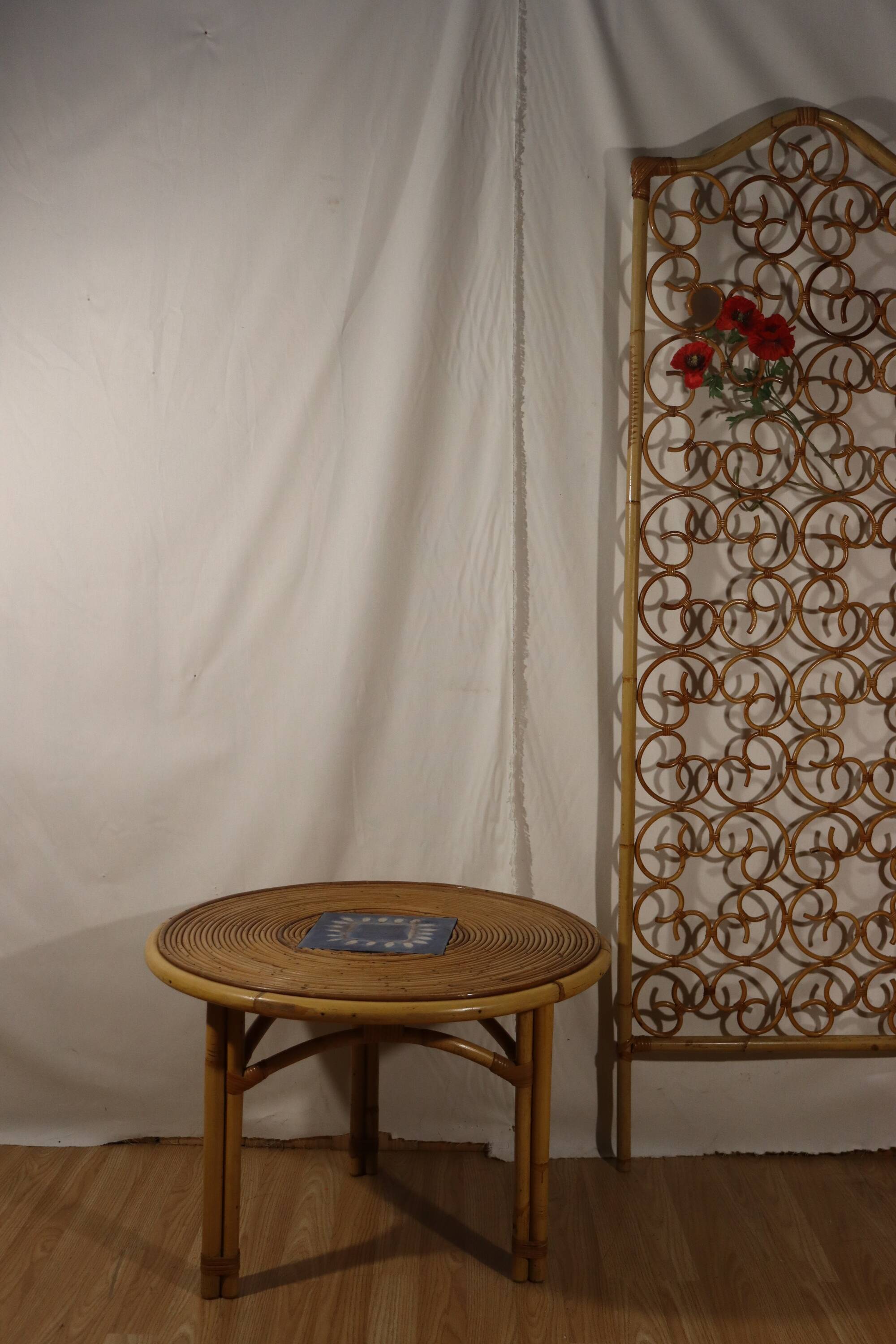 Rattan coffee table attributed Audoux Minnet