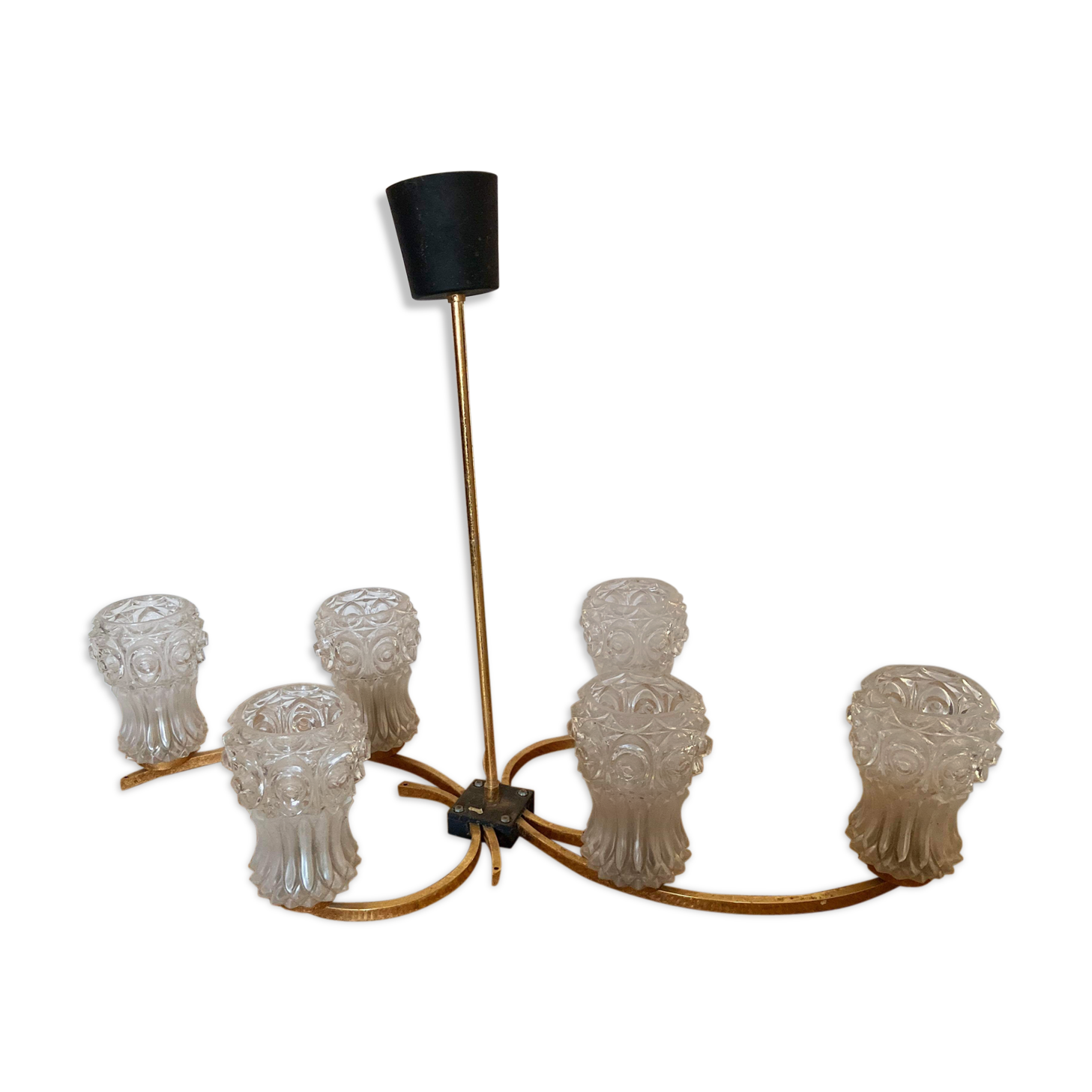 Vintage chandelier 50s-60s gold metal 6 branches