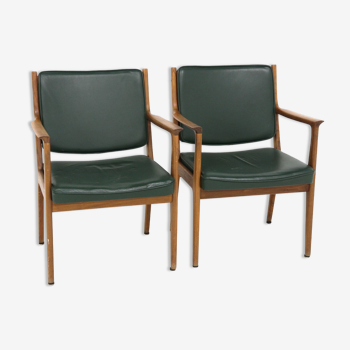 Set de 2 fauteuils en cuir, Karl Erik Ekselius, Suède, 1960