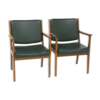 Set de 2 fauteuils en cuir, Karl Erik Ekselius, Suède, 1960