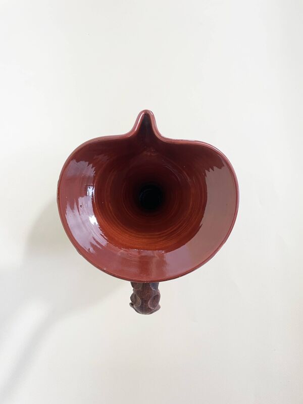Vase Pichet en Terre Cuite Intérieur Émaillé Effet Bois Gravé