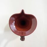 Terracotta Pitcher Vase with Enameled Interior and Engraved Wood Effect