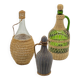 Trio bottles / lady Jeanne, dressed in wicker, rattan, natural fibers