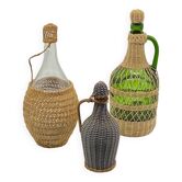 Trio bouteilles / dame Jeanne , habillées osier, rotin, fibres naturelles