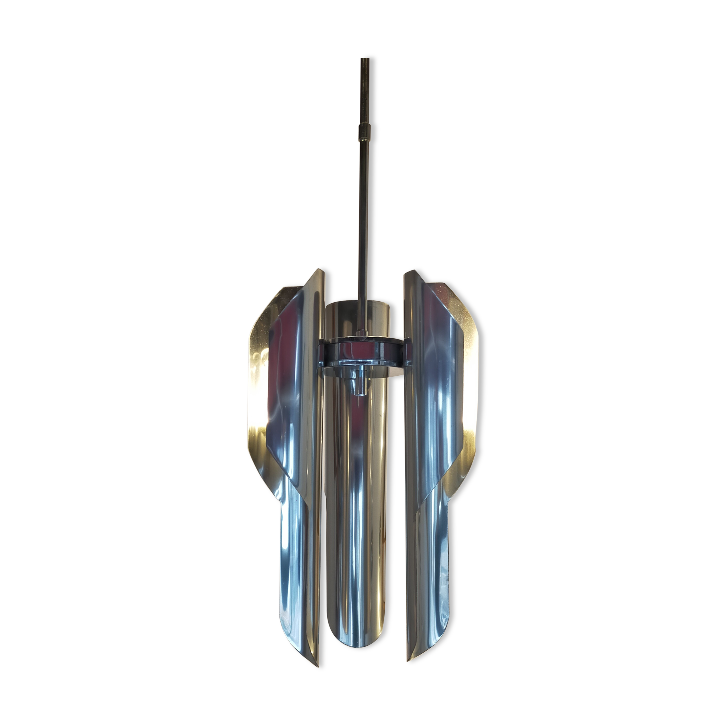 Chrome metal pendant lamp from the 1970s