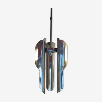 Chrome metal pendant lamp from the 1970s