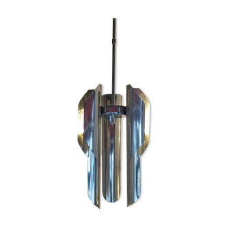 Chrome metal pendant lamp from the 1970s