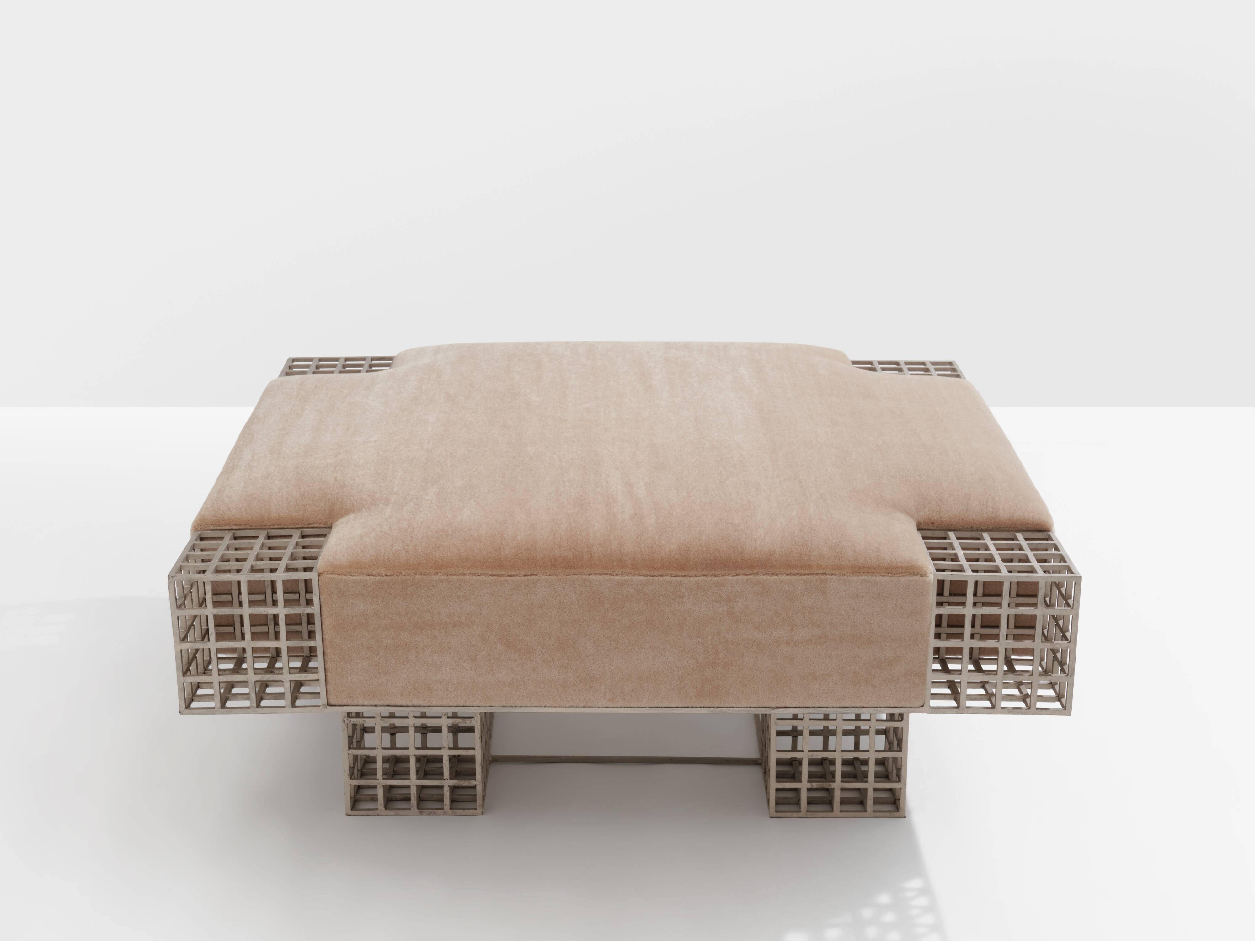 Large ottoman bench by Carla Sozzani in Milan, mohair velvet, 1990