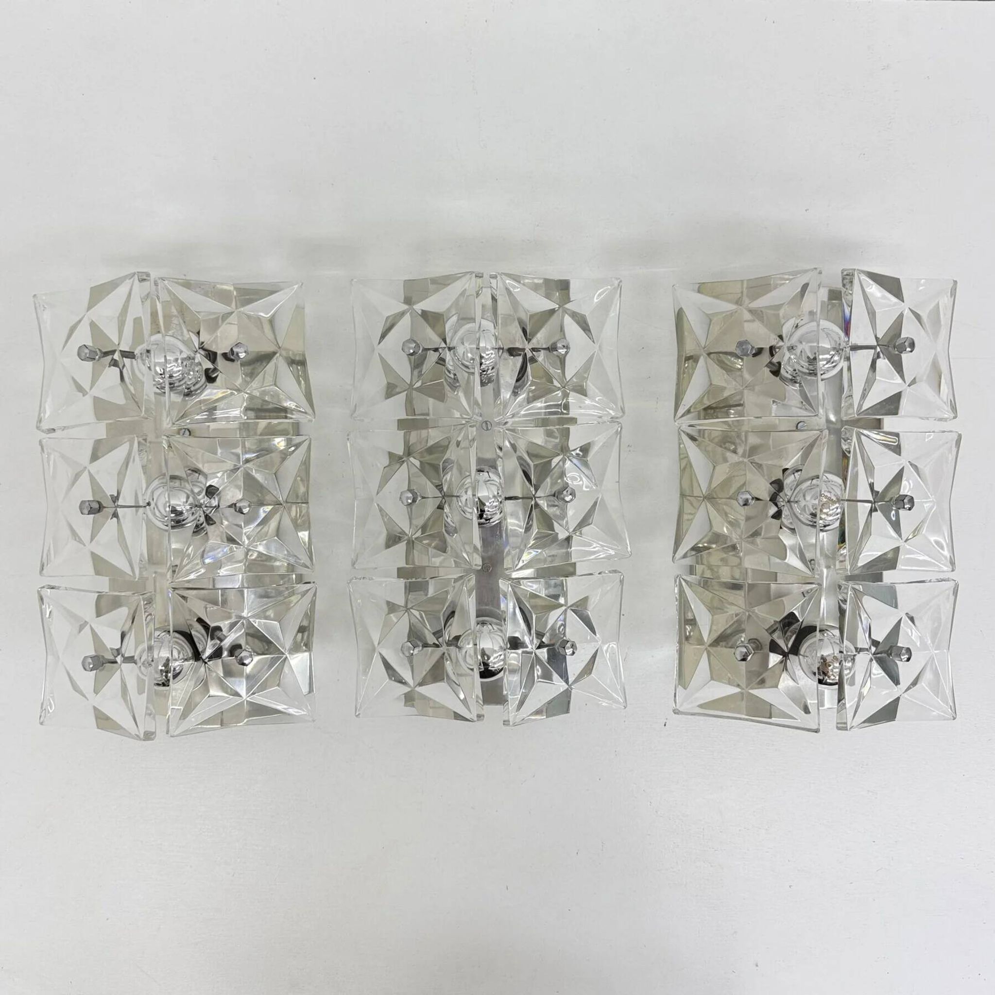 Set of 3 mid-century large crystal sconce by Kinkeldey, Germany, 1970s