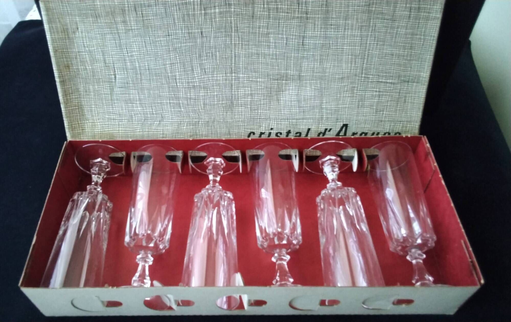 6 Champagne flutes Cristal d'Arques Model Louvre