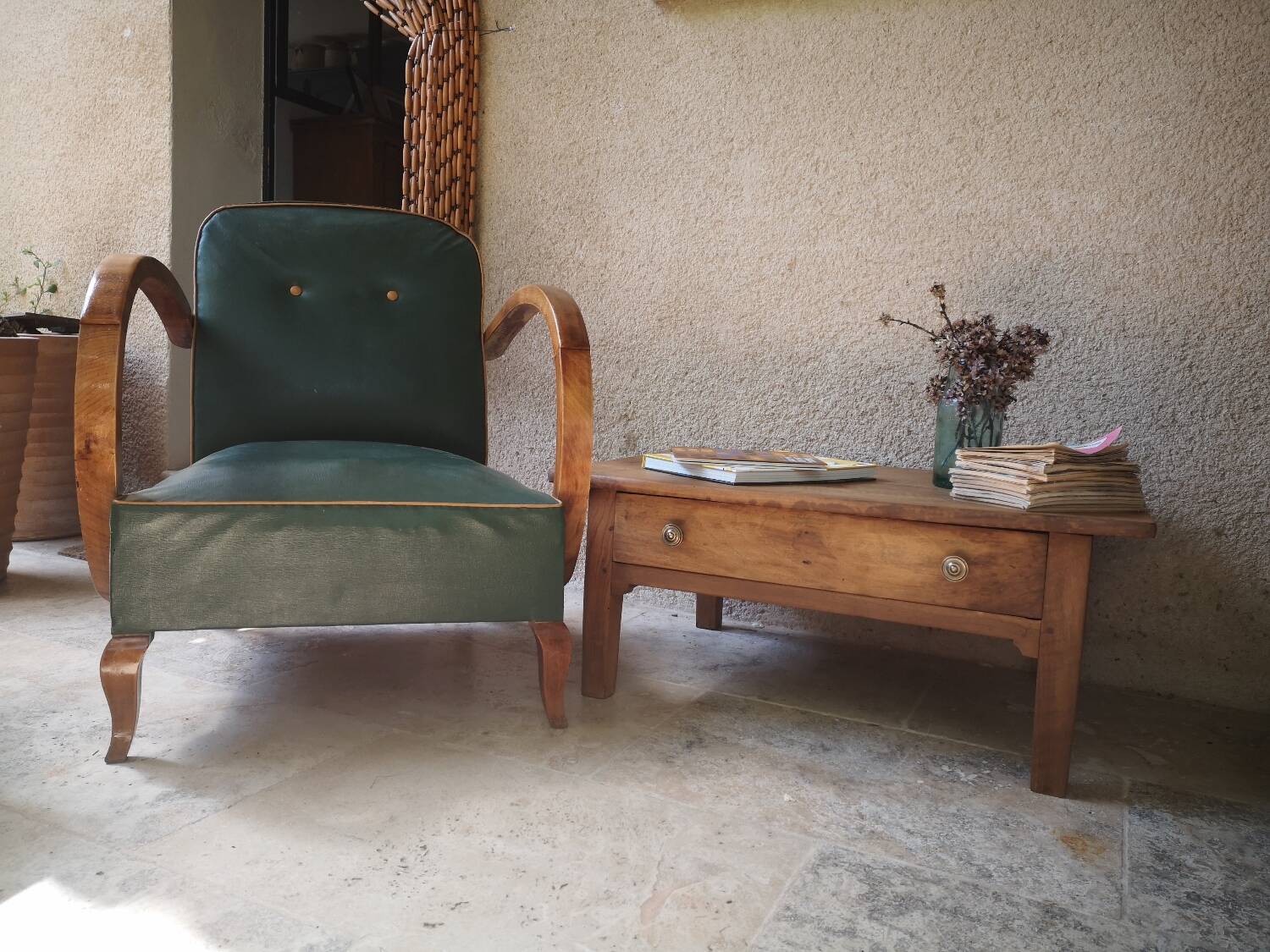 Walnut and oak coffee table.