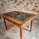 French vintage dining/desk table – oak and walnut – marble top – 1960s writing table with drawer