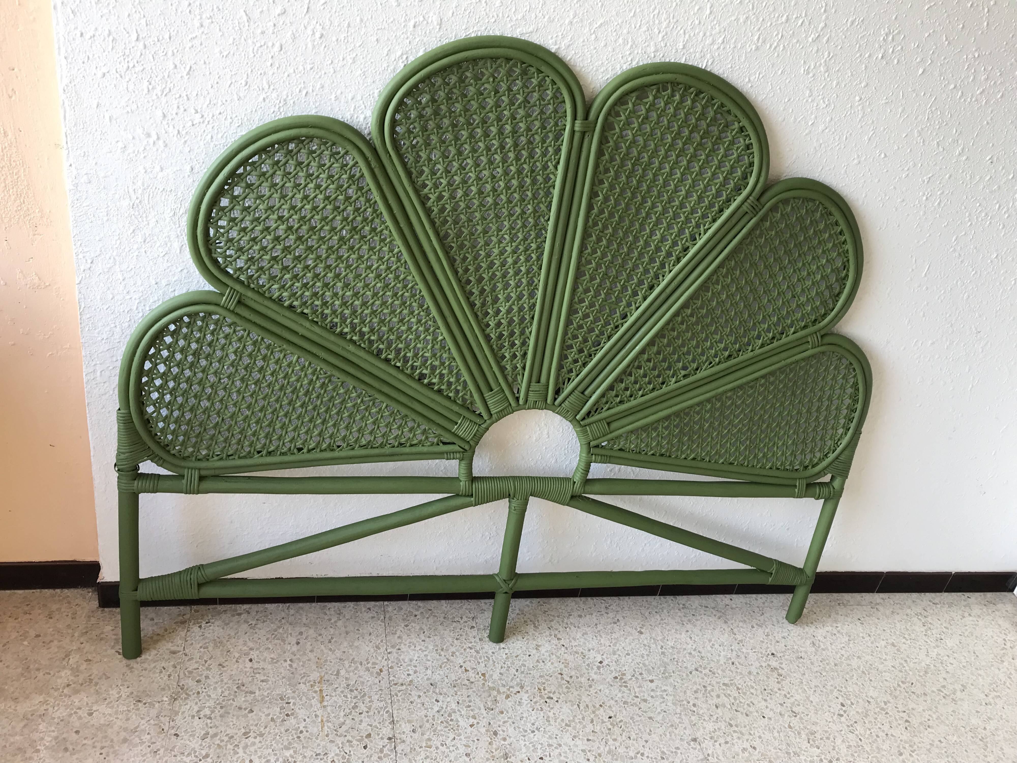 Double headboard in green rattan