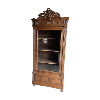 Antieke eiken houten boekenkast, vitrinekast, winkelkast, servieskast.