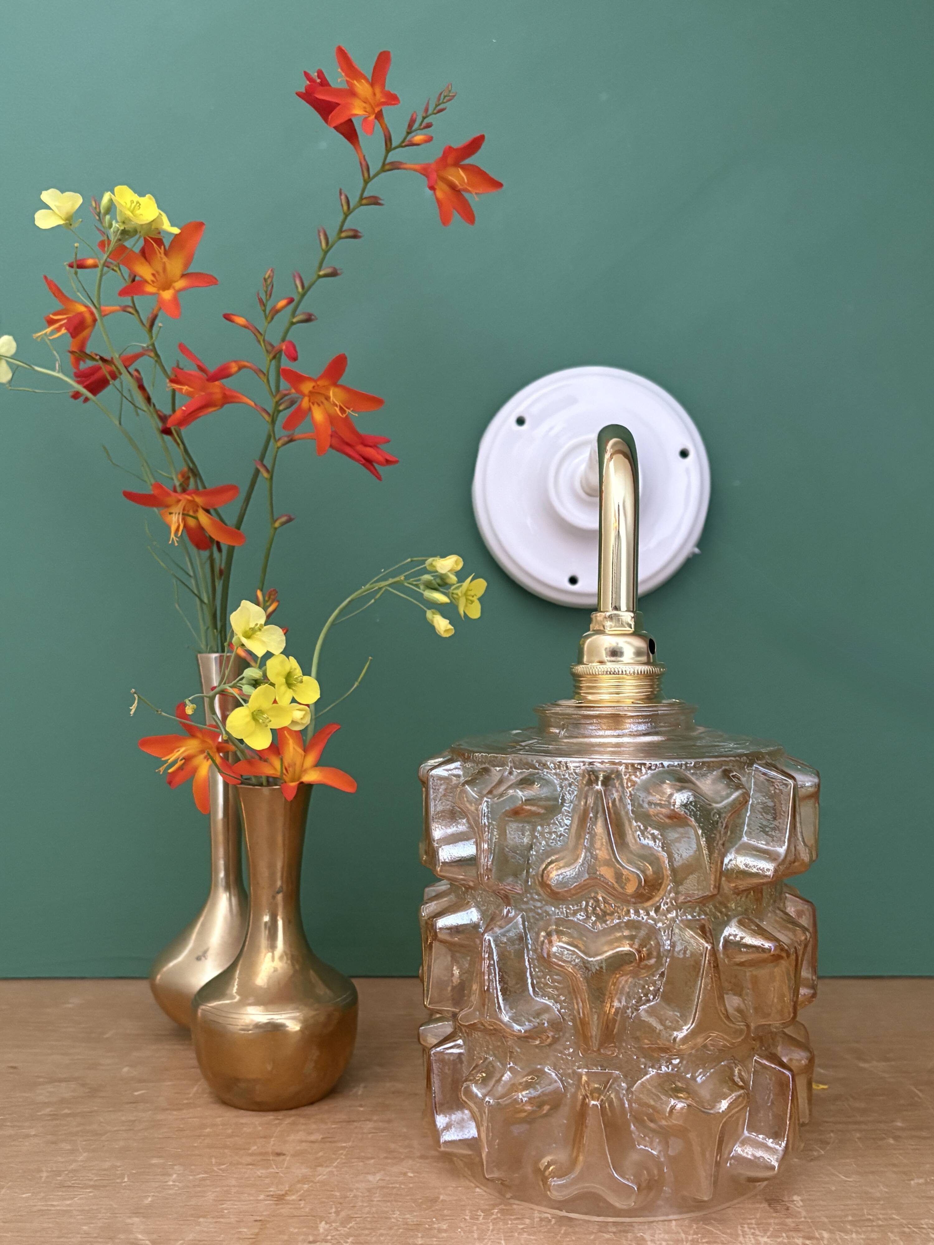 Vintage amber glass globe wall light