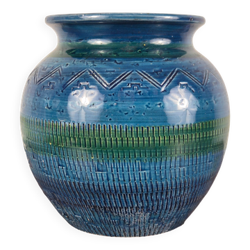 Vase en terre cuite émaillée Rimini Blue par Aldo Londi pour Bitossi, Italie, 1960.