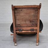 1950s, vintage adjustable armchair, black leather, ash wood.