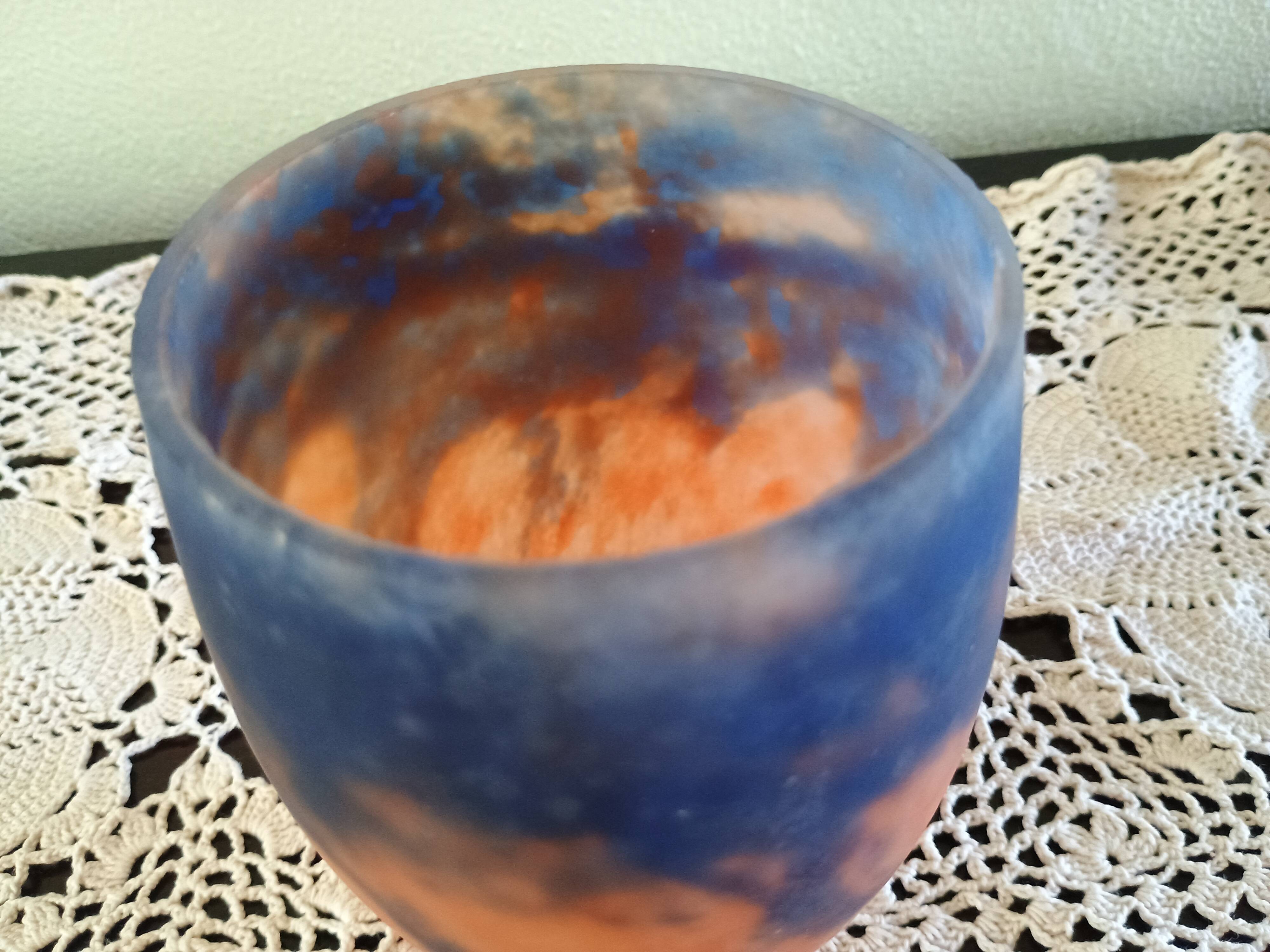 Tulip for chandelier or lamp - Orange blue purple marbled glass - Art Deco